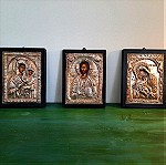  3 ασημένια εικονίσματα με παραδοσιακή αγιογραφία