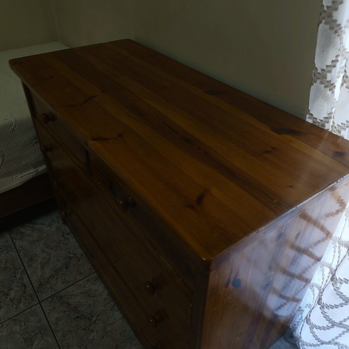 Wooden dresser with 5 drawers used, natural color