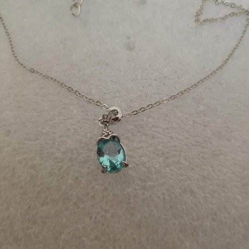 Pendant with blue crystal and silver chain like new