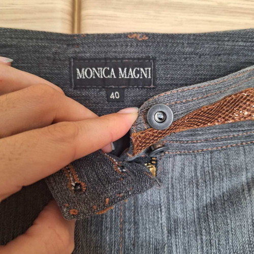 Monica Magni denim skirt size S new with brown leather details