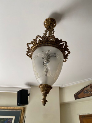 Vintage bronze ceiling lights set of 2 with glass shades like new