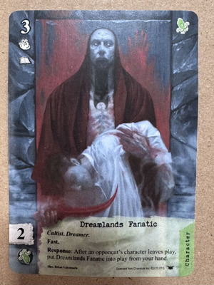 Call of Cthulhu Dreamlands Fanatic promo card used, curved