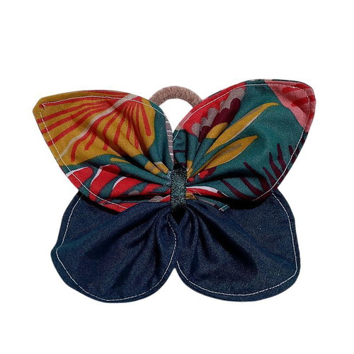 Butterfly hair tie multicolored made to order with tropical pattern