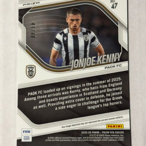 Jonjoe Kenny Panini Prizm Paok card like new