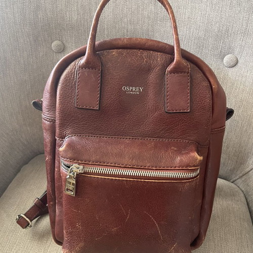 Osprey leather backpack used, brown ladies bag