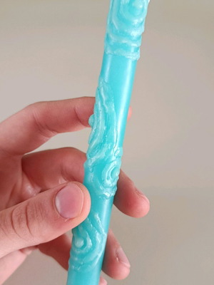Handmade Easter candle new, turquoise with spiral designs