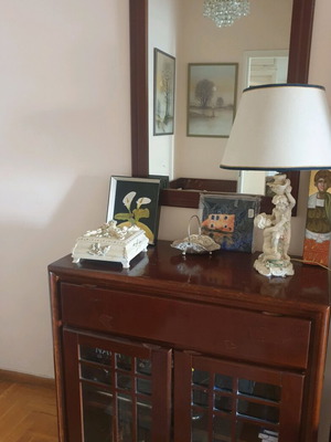 Entrance furniture like new with mirror, drawer and walnut cabinet