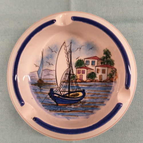 Small vintage ceramic ashtray hand-painted from Ligourio Epidaurus
