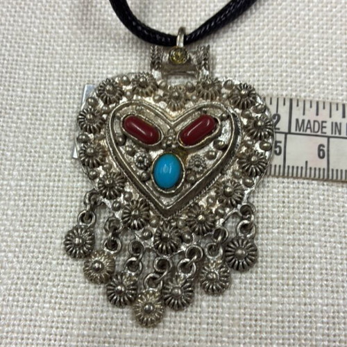 Boho pendant with black adjustable cord
