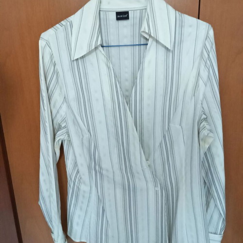 Laura Scott striped wrap shirt white beige new