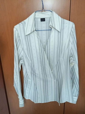 Laura Scott striped wrap shirt white beige new