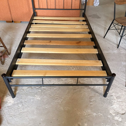 Metal bed semi-double with mattress and shelving unit used