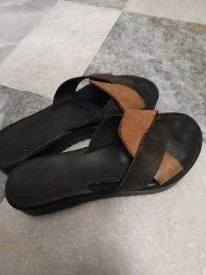 Leather slippers used with brown and black two-tone design size 38
