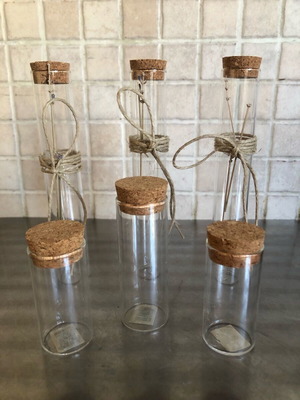 Glass cylindrical bottles like new, set of 6 with cork