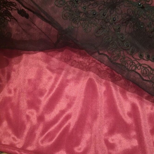 Evening dress Raxevsky satin with black tulle and embroidered lace like new