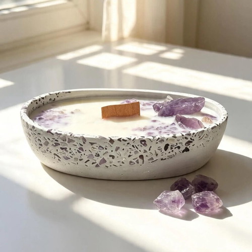 Original Art Set with Terrazzo Amethyst Candle and Botanical Wax Sachet