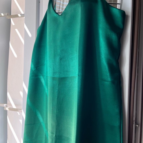 M-Y by Maria Yeroula long satin green dress like new with fixed strap