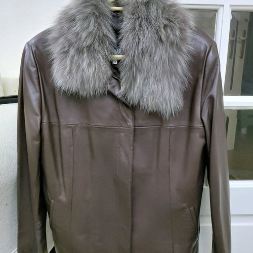 Daily Paper leather jacket with detachable fur, like new, gray