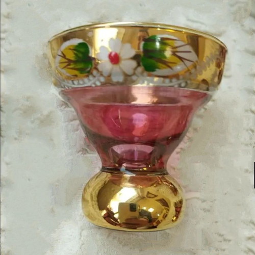 Vintage glasses used, set of 2, pink and gold