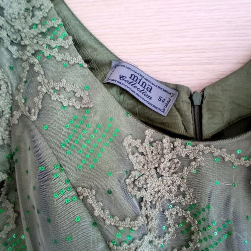 Evening set used, satin fabric with embroidery, size 54, green