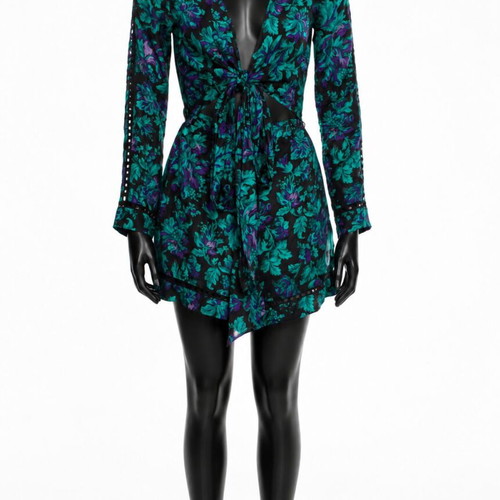 Zimmermann Silk Romper like new, black floral print, size XS