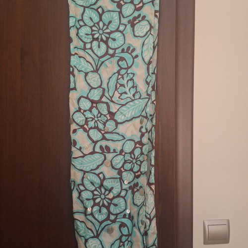 Satin scarf like new, mint color with brown patterns and metallic details