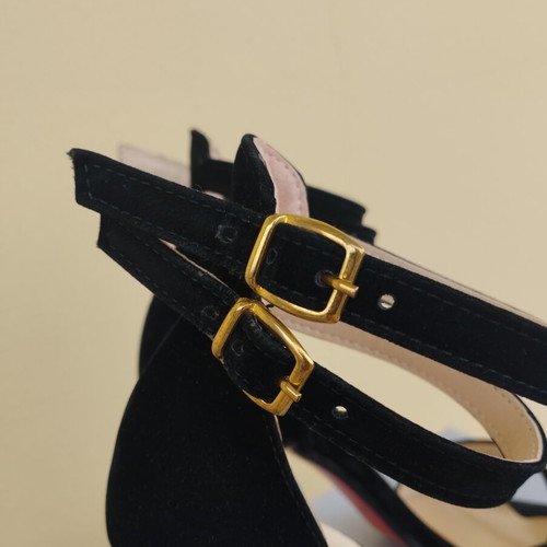 Suede black sandals with red sole used, heel height 10 cm, size 37