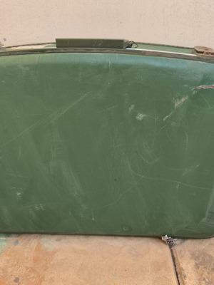 Antique suitcase used, green color
