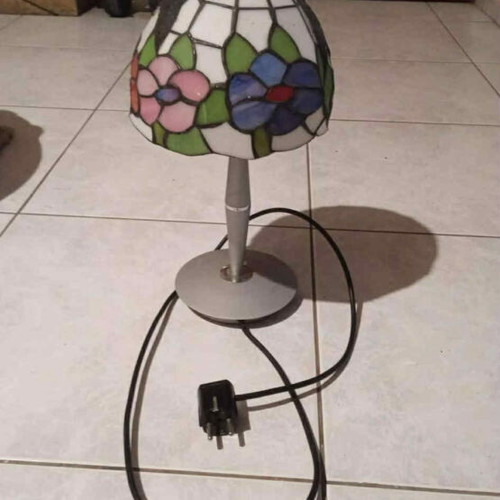 Vintage stained glass lamp used with colorful flowers 42 cm