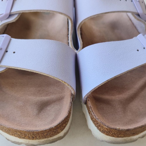 Birkenstock Arizona Vegan Birko-Flor Nubuck Sandals Lavender Fog Size 39 Like New