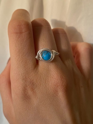 Silver-plated ring with howlite bead made to order, blue and silver
