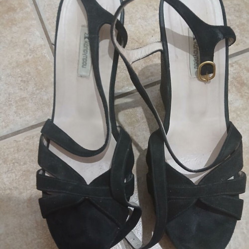 Kalogiropoulos women's black-pink high-heeled sandals, size 40