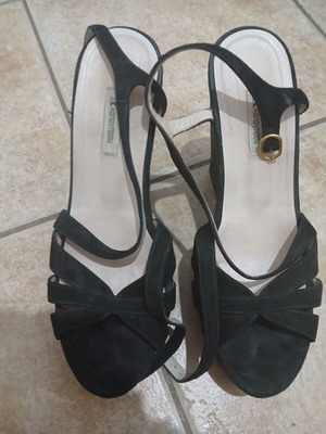 Kalogiropoulos women's black-pink high-heeled sandals, size 40