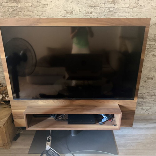 Milanode floor TV stand with solid wood, 140 cm length, 140 cm height