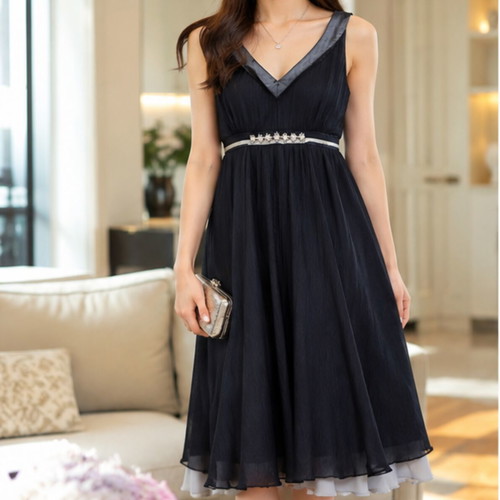 ECI New York silk dress size 14 L like new, black and gray