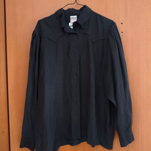 Vintage silk shirt HESS Frackmann black, new, size 46