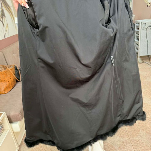 Attrattivo black fur coat new, mid-length to knee, size S