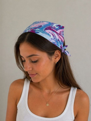 Purple marble bandana scarf new, pink and purple