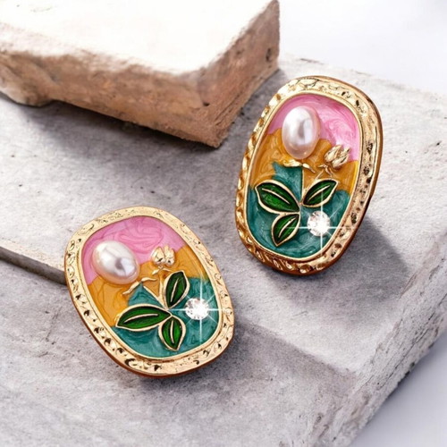 Earrings like paintings new, multicolor and gold tone
