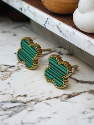 Steel earrings like new, green with black stripes, gold plated