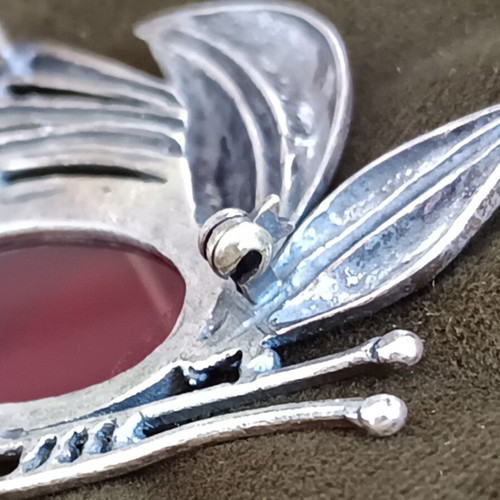 Vintage Art Nouveau Brooch Silver 925 with Carnelian Stone like new