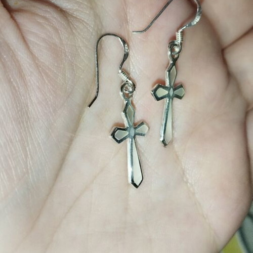 Silver 925 Cross Earrings with Iridescent Enamel