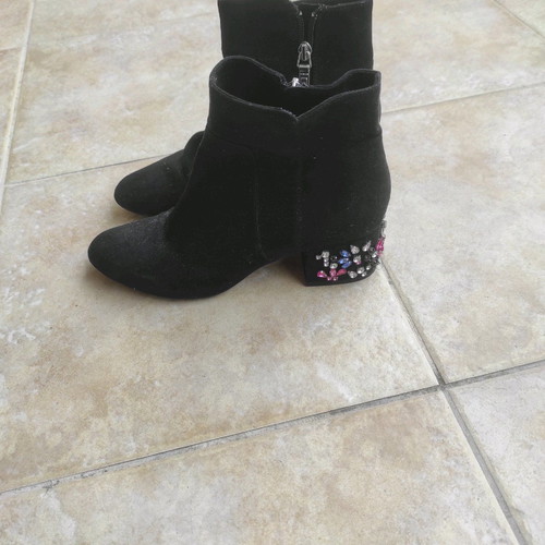 Black ankle boots size 38 used with rhinestones