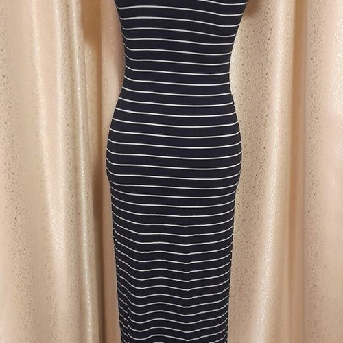 Reline Striped Blouson Dress new navy