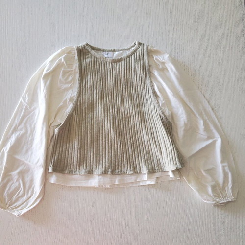 Zara white blouse shirt with sewn beige rib vest 14 years like new
