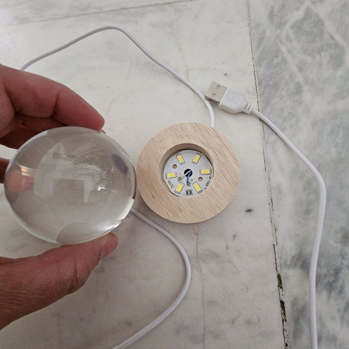 3D Decorative Crystal Galaxy Sphere like new with illuminated wooden base USB