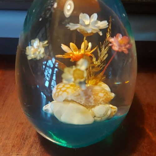 Egg from the 1970s new with dried flowers and shells inside