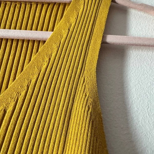 Mustard Ribbed Knit Tank Top Like New With Decorative Buttons