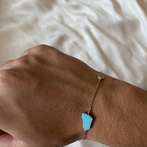 Al'Oro 9k gold bracelet with foot and eye charms