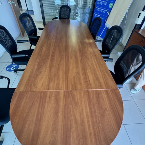 Meeting table like new 3.10x1.10 m with 6 chairs, cherry or apple wood finish
